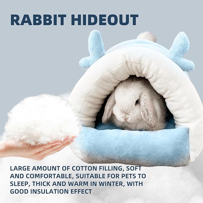Guinea Pig Hideout, Warm Bed for Guinea Pig,Rabbits, Chinchillas, Cozy Small Animal Winter Shelter (Blue, Large)