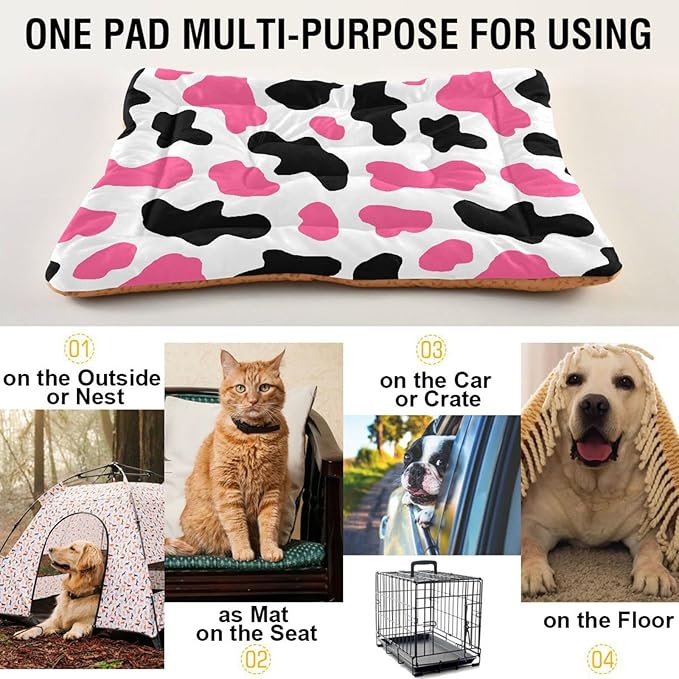Pink Milk Cow Print Pet Bed Cute Dog Bed Mat Absorbing Non Slip Pad Pet Sleeping Mat for Small, Medium, and Large Dogs Puppy Cat 24 in x 18 in