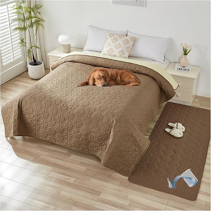 Waterproof Dog Bed Cover Pet Blanket, Soft Pet Couch Covers for Sofa Washable, Bed Couch Sofa Furniture Protector for Puppy Cat Kids (Khaki,170 * 210 CM)