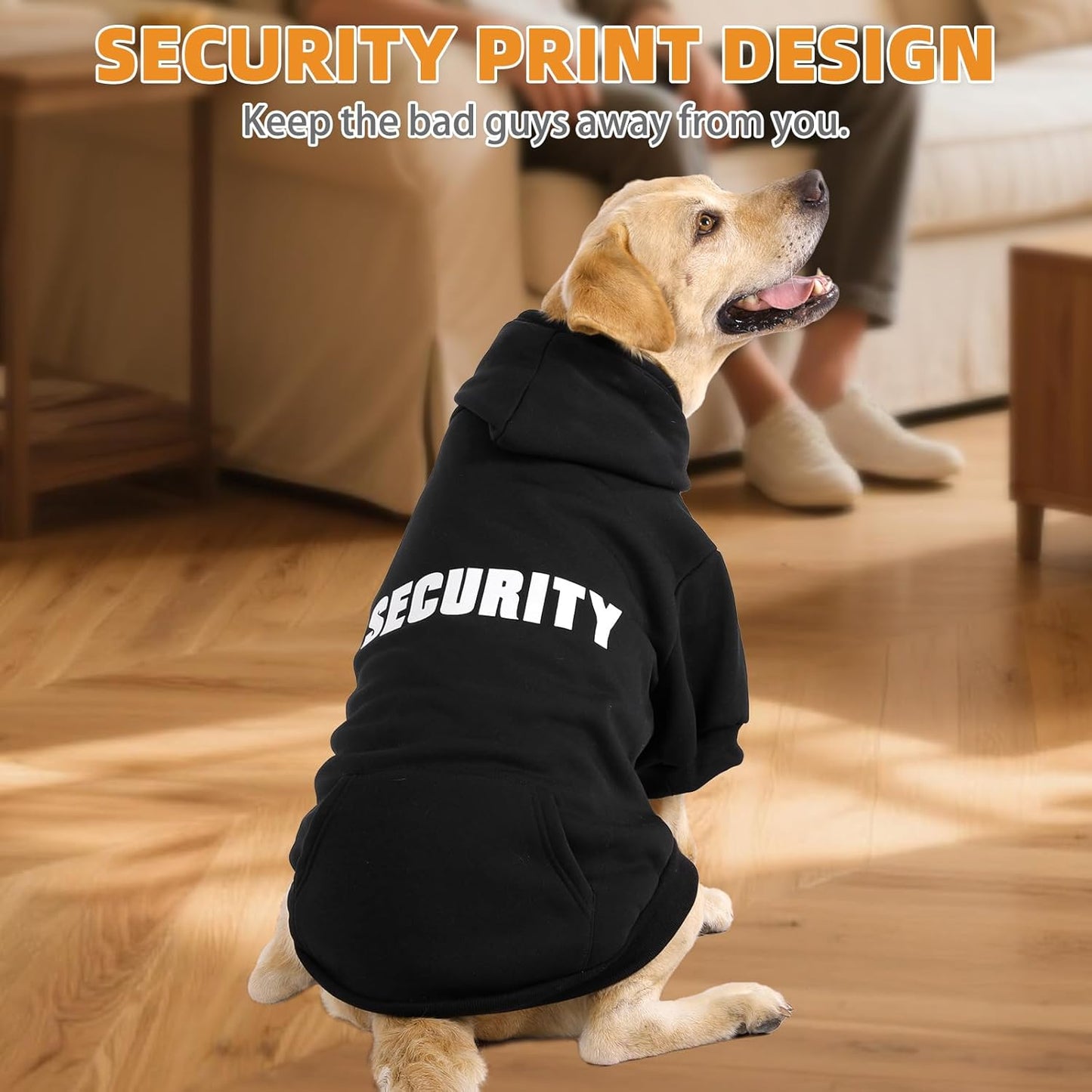 KOOLTAIL Security Dog Hoodie, Fall Puppy Sweater Clothes for Small Medium Large Dogs, Soft Warm Winter Pet Cold Weater Coats Hooded Sweatshirt with Pocket, Dog Halloween Costume for Girl Boy, Black S