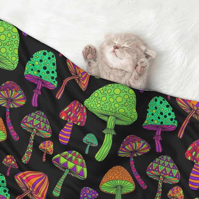 Pet Blanket for Car Rides Vet Visits, Trippy Mushrooms, Two Sided Reversible Plush Design with Bumpy Dot Side Offers Comfort Home Piece On Go Travel