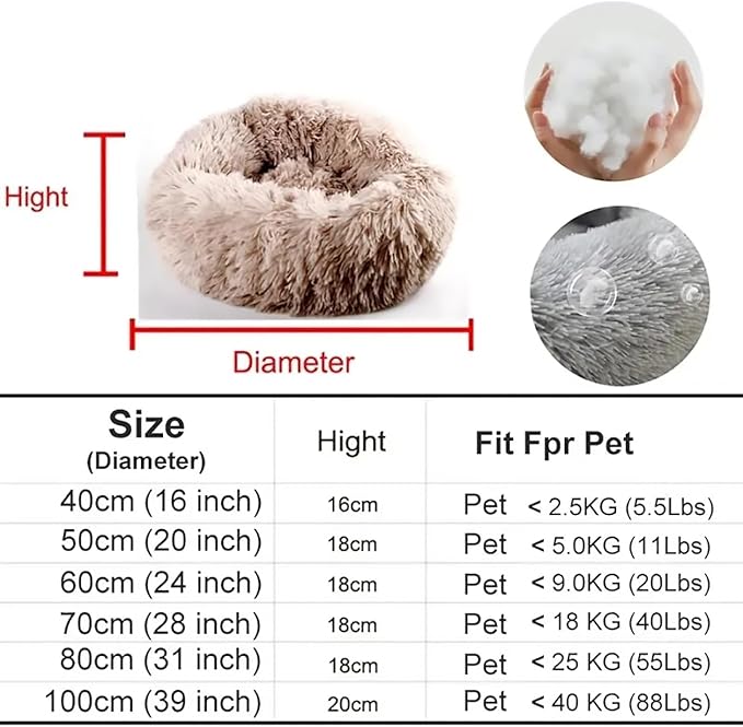 Calming Dog Bed for Small Dogs, Calming Donut Cuddler Pet Bed Anti Anxiety Round Dog Bed Fluffy Plush Faux Fur Cat Bed,Colorful Pink,35.5IN