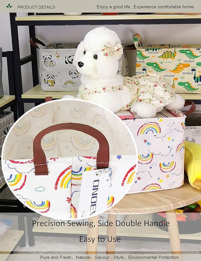 Rectangular Folding Laundry Basket, waterproof Canvas Basket,gift basket,Suitable for children's room,Office,Clothes,Toys Storage (rainbow)
