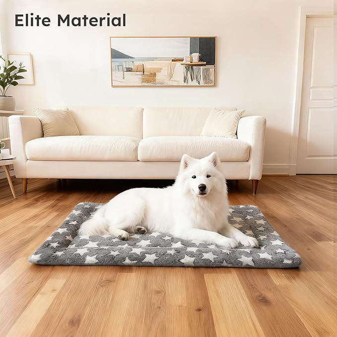 Dog Bed Mat, Dual-Sided Dog Crate Bed Mat - Ultra Soft & Machine Washable Kennel Pad for Large Dogs, All-Season Comfort Pet Bed for Crates, Travel, and Home, Star Gray, 35 x 23 Inch