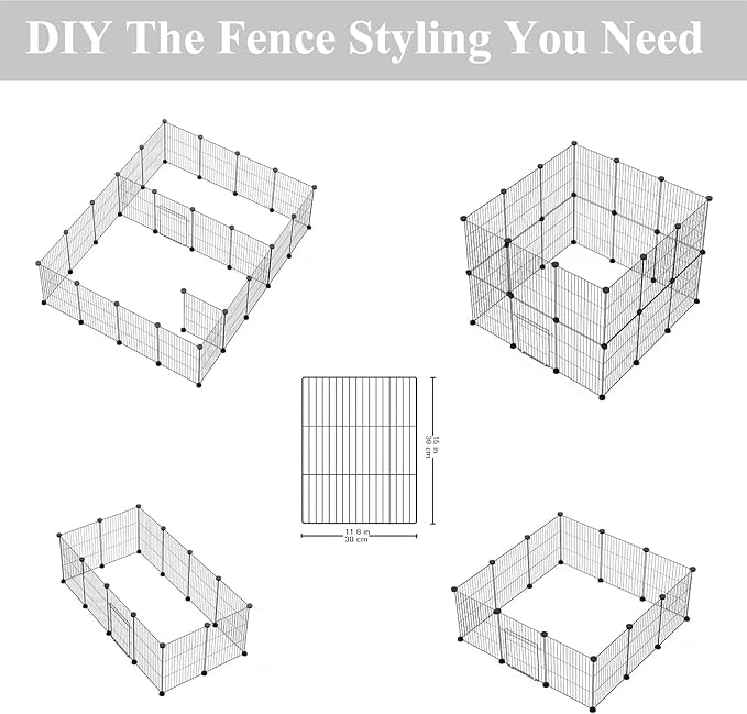 Small Animal Playpen, Guinea Pig Cages, Pet Playpen, Rabbit Cage,Small Animal Cage, Puppy Kitten Dog Playpen, Indoor Outdoor Portable Metal Wire Yard Fence,15 X 12 Inch, 16 Panels, Black.