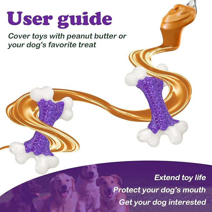 2-Pack Indestructible Dog Toys for Aggressive Chewers: Bacon Flavored Hard Nylon Bone Chew Toys, Tough Dog Chew Toys for Large Dogs, Dog Toys to Keep Them Busy for Medium Large Breed, Purple