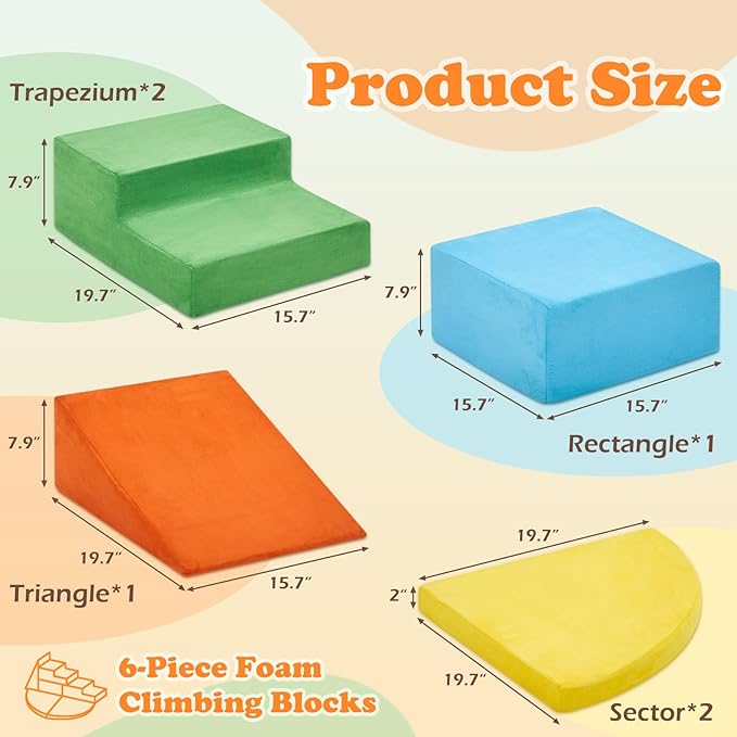 6 Pieces Climbing Toys for Toddlers, Climb & Crawl Soft Foam Block Activity Play Set, Foam Play Gym Climbing Blocks, Toddler Climbing Toy Indoor, Soft Foam Toys for Kids Crawling and Sliding