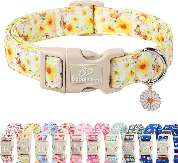 Sunflower Dog Collar, Adjustable Cute Dog Collars for Medium Dogs, Lightweight Summer Fall Pet Collar with Quick-Release Buckle for Boy&Girl Dogs M