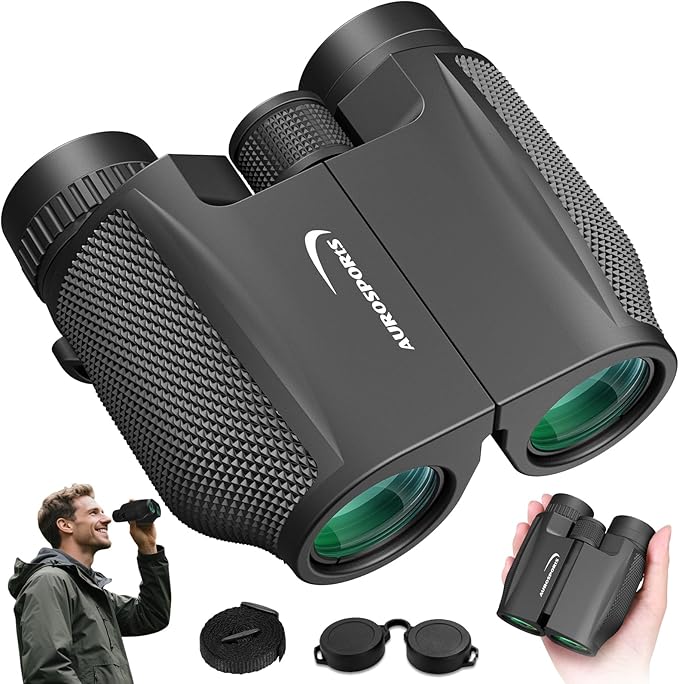 12x32 Compact Binoculars for Adults Kids - Aurosports Small Binoculars for Birdwatching - High Power Easy Focus Lightweight Binocular for Traveling Hunting Cruise Ship Hiking