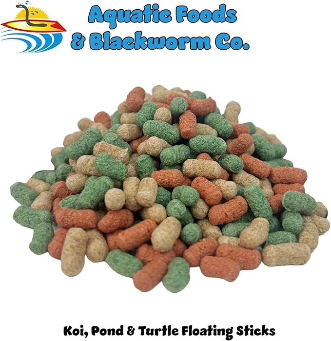 Aquatic Foods Inc. Koi, Pond & Turtle 7/16" x 5/32" 25% Protein Floating Sticks. Spirulina, Color Enhancing & Wheat Germ Sticks for Koi, All Pond Fish, Aquatic Turtles...WL…1-lb Poly Bag