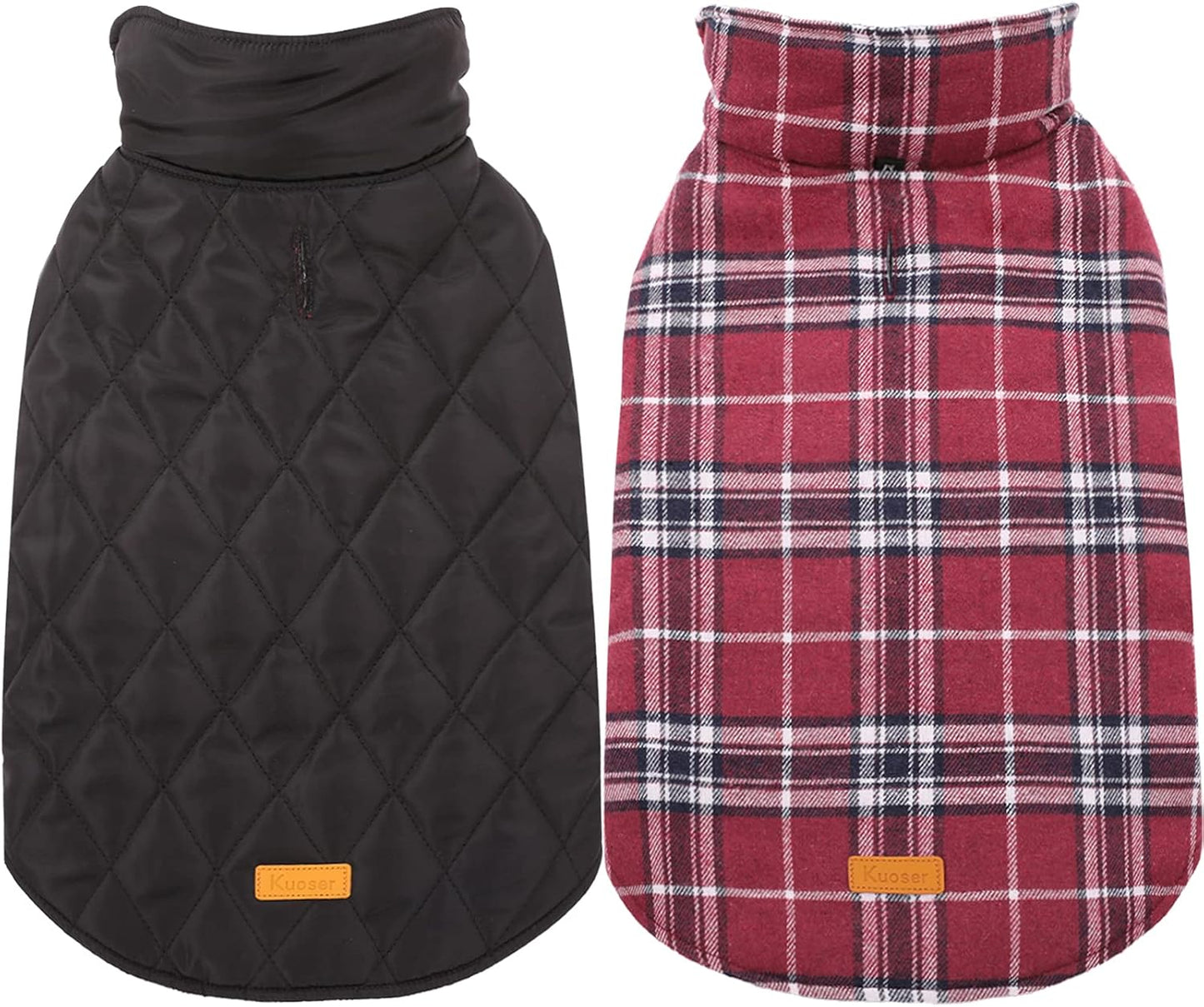 Kuoser Waterproof Dog Coat, Reversible Dog Jacket for Small Dogs, Adjustable Durable Doggie Winter Coat Warm Cozy Puppy Cold Weather Apparel from Small to Large Breed, Red S