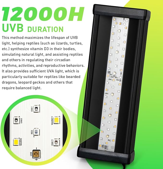 UVB Light for Bearded Dragon,LED UVB Light for Reptiles,Dimmable Brightness 18W 10Inch Reptile UVB Heat Lamp for Chameleon,Turtles,Lizard,Tortoise,Gecko,Snake, Adjustable 6/10/12-Hour Cycles
