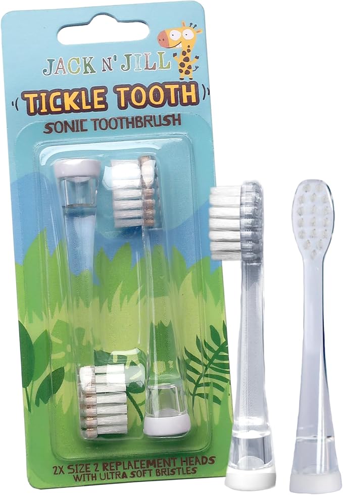 Jack N' Jill Tickle Tooth Sonic Electric Toothbrush Replacement Heads - Gentle Cleaning, Made for Tiny Teeth, LED Inspection Light, Extra Soft Bristles, for Babies & Kids - (1 Pack - Set of 2)
