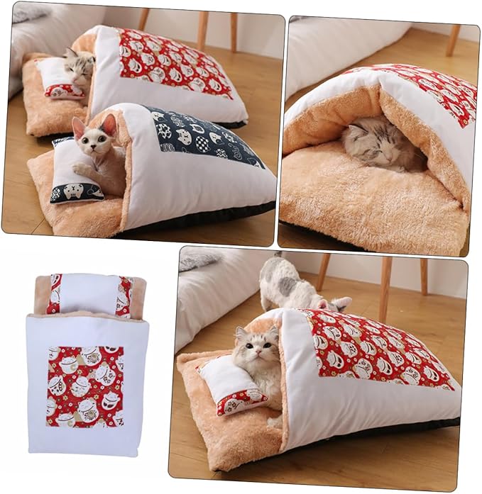 Kisangel Comfortable Pet Bed House Cat Beds Furniture Japanese Style Nest Washable Cushion