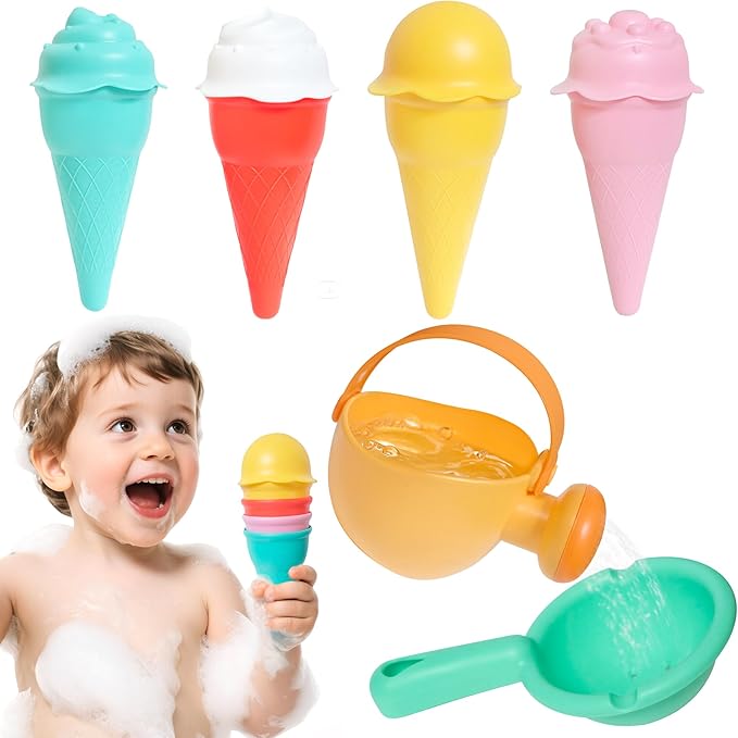 Baby Bath Toys for Kids Ages 1-3 6 PCS Ice Cream Toddler Bath Toys Mold Free Bathtub Beach Sand Pool Water Toys for 1 2 3 4 5 6 Years Old Girls Boys Gifts