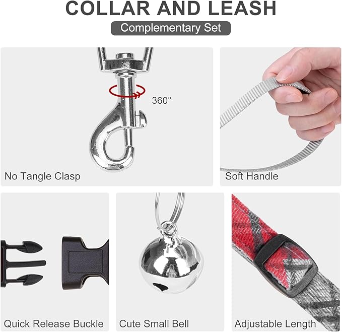 EXPAWLORER Classic Plaid Puppy Harness - Small Dog Harness and Leash Set - Dog Collar and Leash Set with AirTag Holder, Soft Padded Step in Dog Vest Harness No Pull Reflective for Outdoor, Grey XS