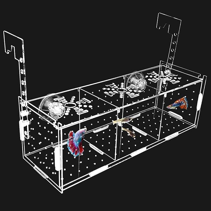 Hamiledyi Acrylic Breeding Isolation Box - Transparent Aquarium Hatchery for Guppy/Shrimp/Small Fish, Safe Nursery Tank with Air Tube & Suction Cups(11.8" × 3.9" × 3.9")