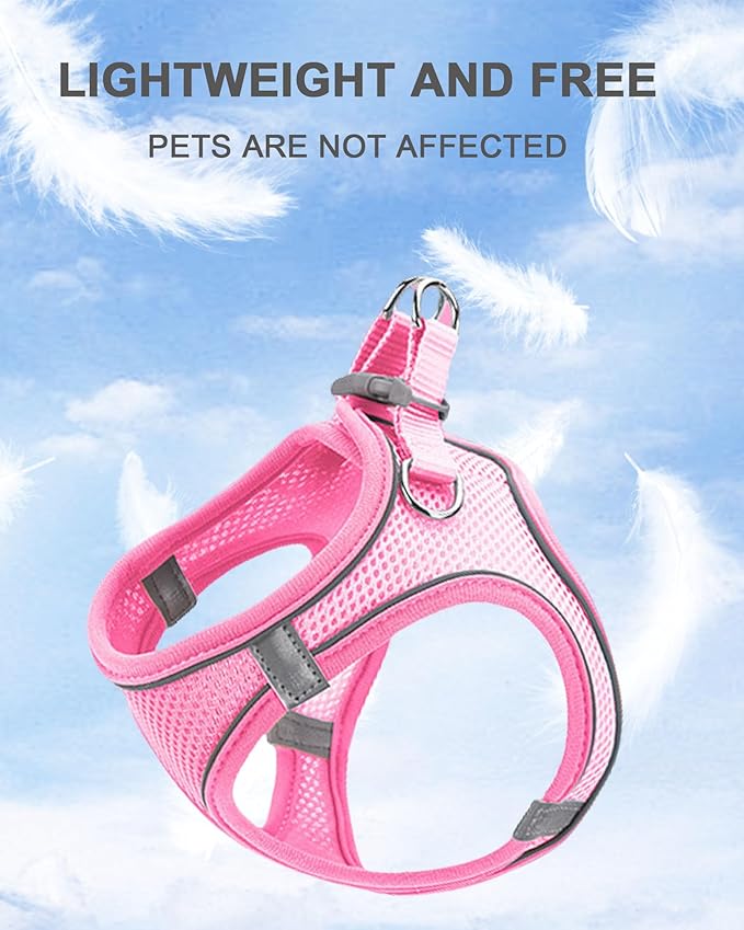 L Pink Soft Mesh Dog Harness and Leash Set,No Escape Puppy Harnesses for Training Walking， Reflective Adjustable Puppy Vest for Small Medium Dogs, Cats (Pink, L)