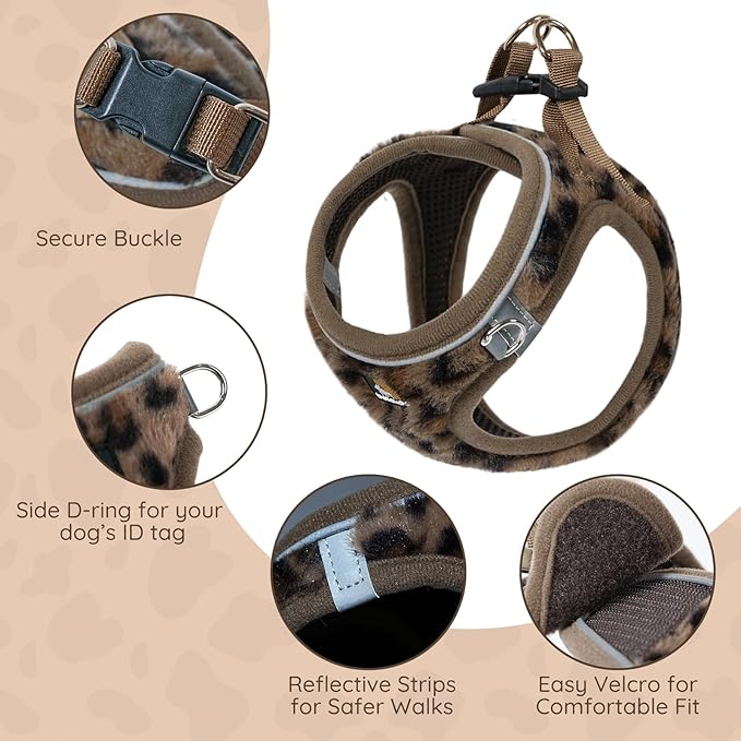 BELLA & PAL Step in Vest Harness for Small and Medium Dogs, No Pull Small Dog Harness with Leash Set, Comfortable Air Mesh Dog Vest Harness with Reflective Strip (Brown Leopard, M)