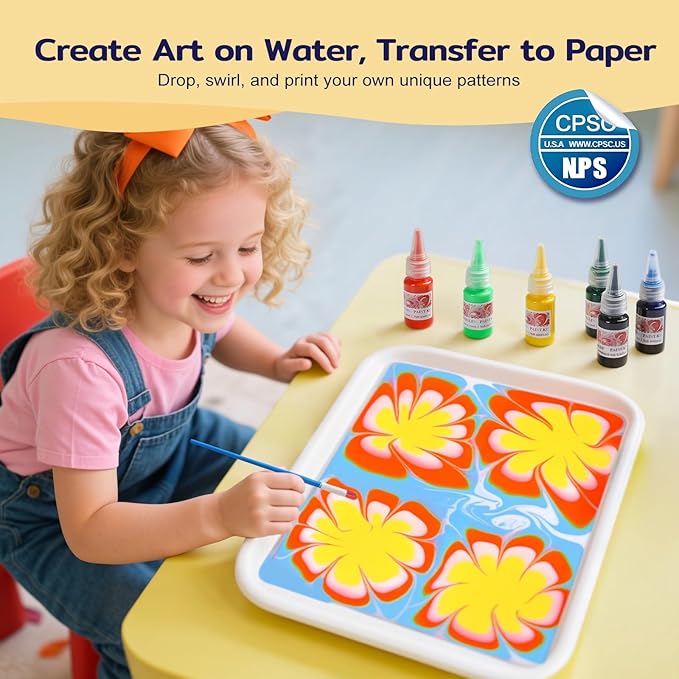 Marbling Paint Art Kit for Kids, Arts and Crafts Set for Girls & Boys Ages 8-12, Craft Kits with 16ml-12pcs & 25 Papers, Art Supplies, Birthday Gifts & Creative Toys for Kids Age 8 9 10 Year