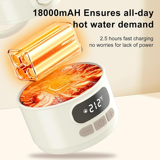 Portable Bottle Warmer for Travel Portable Milk Warmer for Baby Travel,Multi-Speed Keep Warm Function, 95-212℉ 17oz Capacity,66W Battery,24hrs Keep Warm,Best Choice for Travel Bottle Warmer on The Go