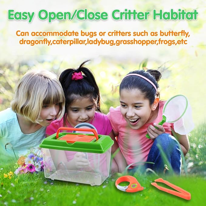 PLAY Bug Catcher Kit,Outdoor Toys for Kids Ages 4-8 8-12,Bug Catcher Vacuum with Critter Habitat Case,Butterfly net,Magnifying Glass,Toddler Outside Toys for 3 4 5 6 7 8+ Year Old Boys Birthday Gift