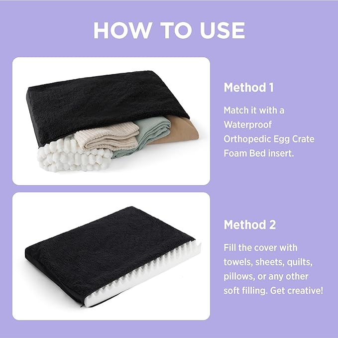 LE SURE XL Washable Dog Bed Cover Replacement Plush Fleece Cover for Orthopedic Egg Crate Foam Pet Mat 44x32x3 Inches, Black
