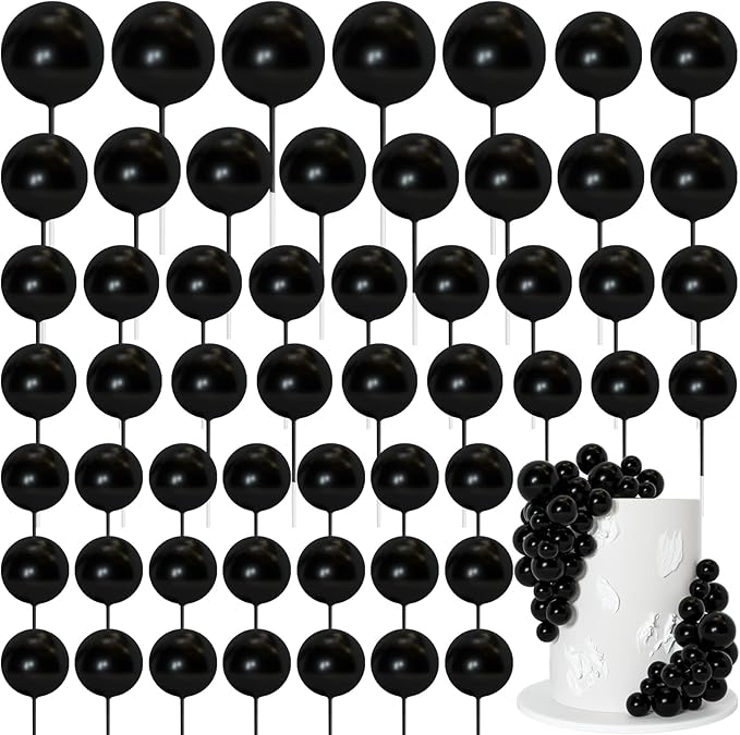 75 Pieces Black Cake Balls Topper Decorations Foam Cupcake Topper Mini Balloon Cake Topper Balls Cake Picks for Cake Deco Birthday Party Wedding