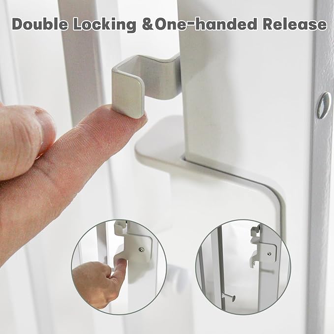 55 Inch Extra Tall Pet Gate with Small Cat Door,29.55"-46.06" Adjustable Wide Dog Gate, Tall Cats Gates for Doorway, Stairs, House(White)