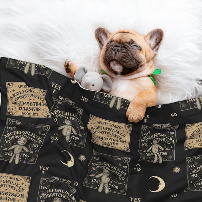 Reversible Pet Blanket for Sofa Protection Pet Comfort, Spirit Board with A Voodoo Doll Occultism Set, Double Sided Design with Cozy Nubby Nap Side and Durable Smooth Play Side