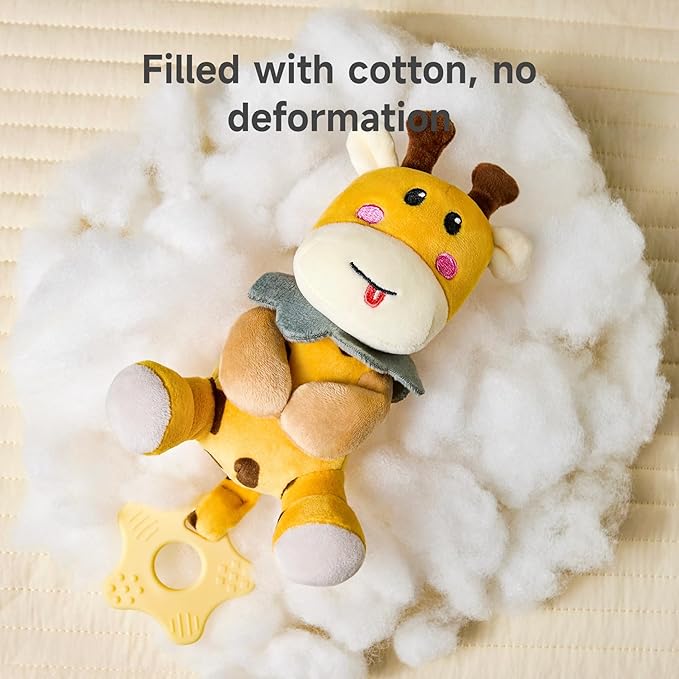 TUMAMA Baby Rattles 0-6 Months, 3 PCS Giraffe Baby Plush Rattles Sensory Toys with Teethers, Newborn Gifts for Babies 0-6 Months