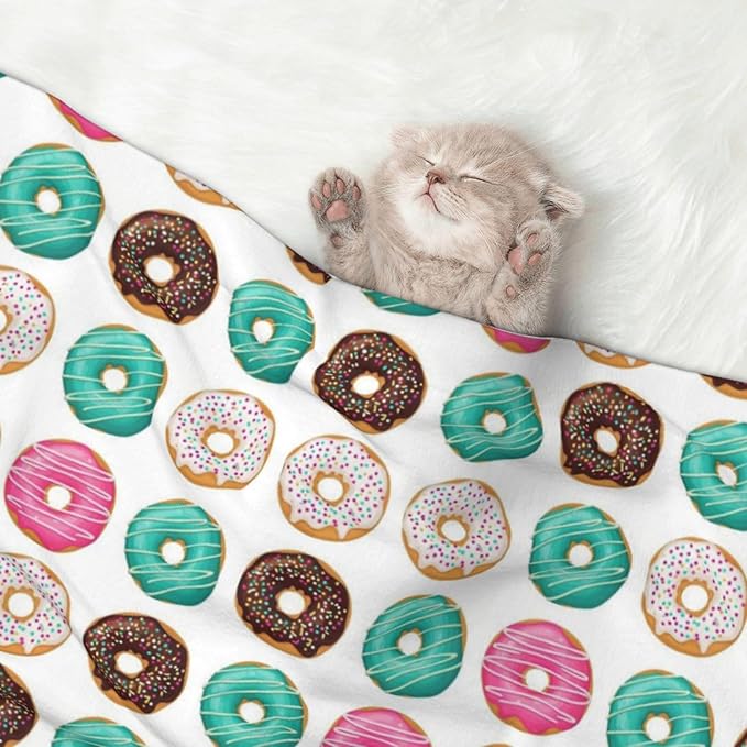 Reversible Dog Blanket for Beds Couches, Sweet Donut, Double Sided Cat Blanket with Textured Dot Feel and Smooth Feel for Seasonal Comfort All Year