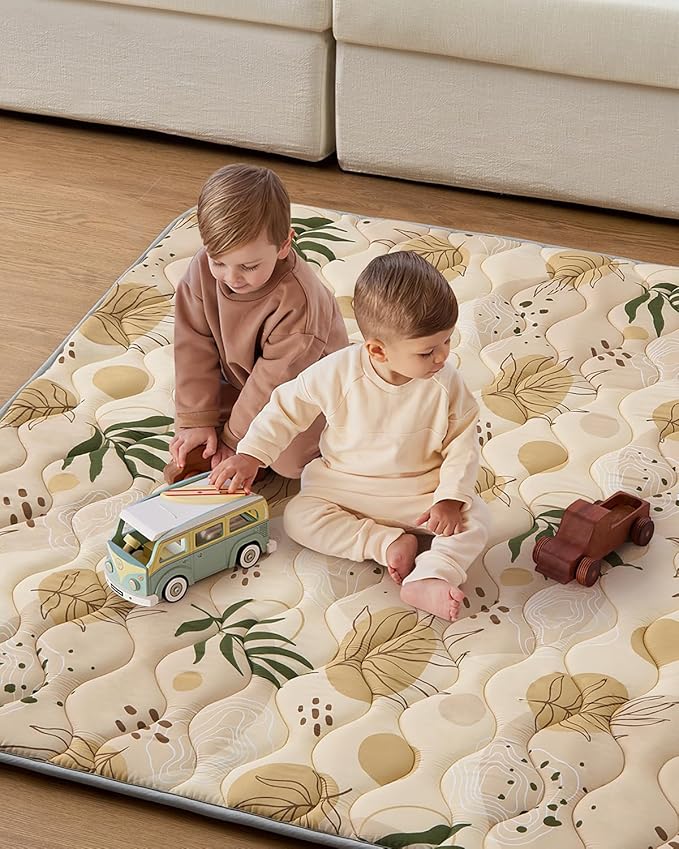 Blissful Diary Baby Play Mat, 47x47 Infant Play Mat for Playpen, Thicken Foam Cushioned Baby Mat for Floor, Non-Slip Kids Play Mat, Washable Baby Playmat for Babies,Toddlers, Earth Tones Design