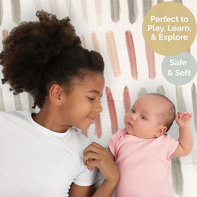 JumpOff Jo - Extra Large Waterproof Foam Padded Play Mat for Infants, Babies, Toddlers, Play Pens & Tummy Time, Foldable Activity Mat, 77 x 70 x 0.6 inches