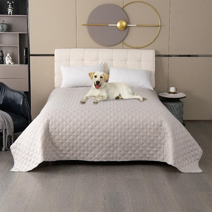 GIBZ Waterproof Dog Bed Cover Anti Slip Pet Furniture Protector Blanket Washable Thick Quilted Mat, White, 172x208cm