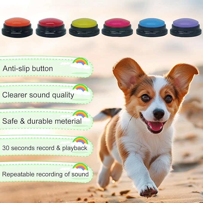 Set of 6 Dog Buttons for Communication, Voice Recordable Buttons for Classroom, Dog Training Talking Buttons Starter Set, Pet Easy Speaking Buttons Tools