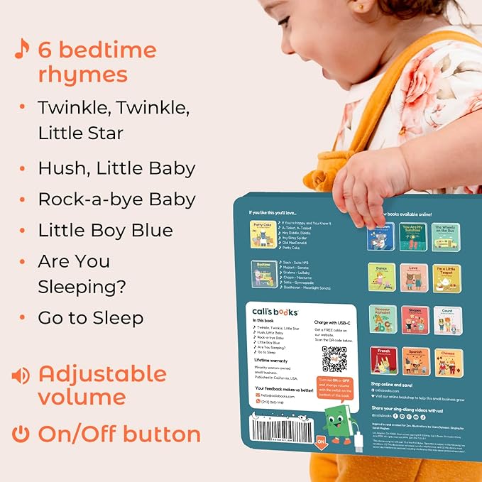 Cali's Books Twinkle Twinkle Little Star – USB-C Rechargeable Musical Book for 1-Year-Old | Sound Book for Toddlers 1-3 with Bedtime Lullabies – Nursery Rhymes Musical Book