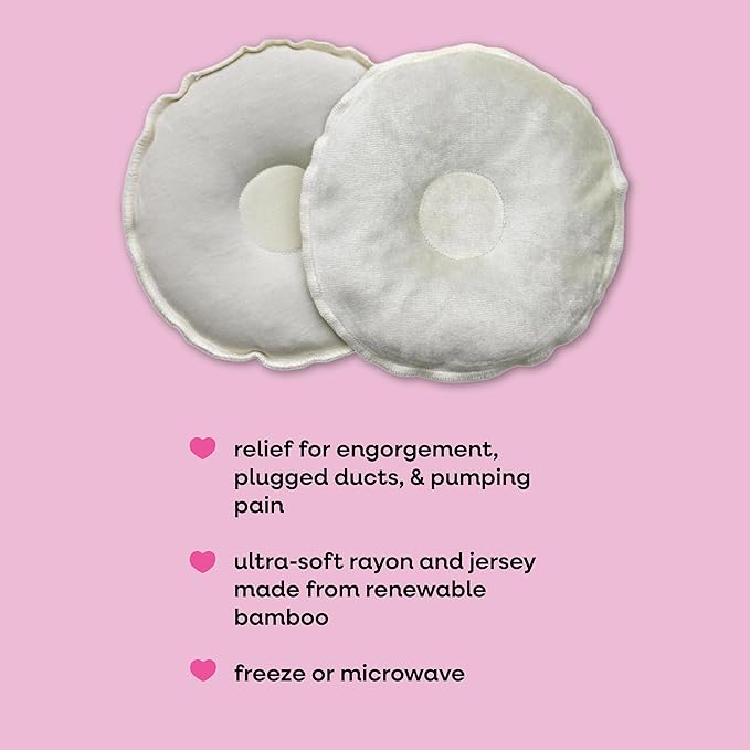 Bamboobies Soothing Nursing Pillows, Daytime Nursing Pads - Reusable, Hot Cold Compress for Breastfeeding- Discreet Leak-Proof Washable Pads for Breastfeeding - 2 Compress Pads, 2 Nursing Pads