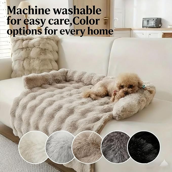 Dream Cloud Pet Sofa Bed Machine Washable Waterproof Supportive Comfort Non-Slip Plush Pet Couch Bed with Raised Edge for Sofa Car Floor, Small Medium Dogs Cats, Furniture Protector (Coffee2)