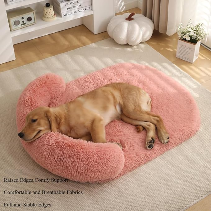 Calming Dog Bed - Fluffy Plush Mat with Removable Washable Cover | Furniture Protector for Large Dogs & Cats(Black,47.24X29.53X5.91in)