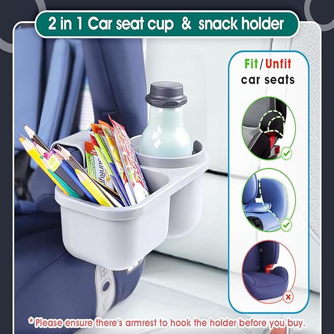 SnackPod Child Cup & Snack Holder for Convertible Car Seats & Strollers - BPA Free - Grey