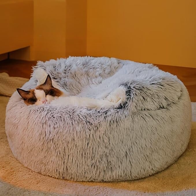 Plush Fluffy Dog and Cats Round Bed – Ultra-Soft Faux Fur Pet Shell Nest with Raised Bolster Edge, Self-Warming Calming Nest for Small to Large Pets (Green, Large（26”）)