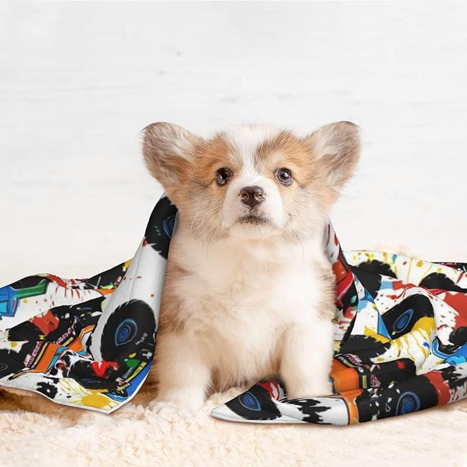 Reversible Plush Dot Pet Blanket for Dogs and Cats, Grunge Monster Truck Car Art, Ultra Soft Two Sided Design with Warm Fuzzy Side and Smooth Side for Comfort