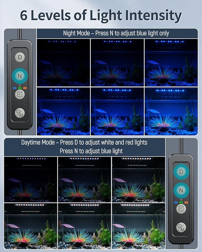 Pawfly 6 W Extendable Aquarium LED Light for 6 to10 Inch Fish Tank with Full Spectrum Brilliant White Blue Red Lights with Daytime & Night Modes and Adjustable Brightness