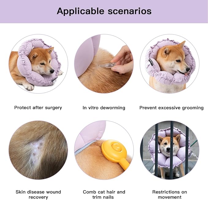 H HIDREAM Soft Dog Cones for Medium Dogs,Cute Adjustable Cone for Dogs to Stop Licking,Dog Recovery Collars & Cones That can Protect Head and Foot Wounds，Purple Flower All-Season Style