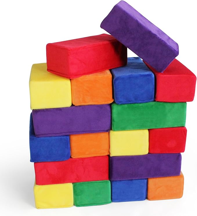 The Original Premium Plush Building Block for Kids - Certified Safe Foam Blocks in Luxuriously Soft Fabric Covers - Set of 24 (Classic Colors)