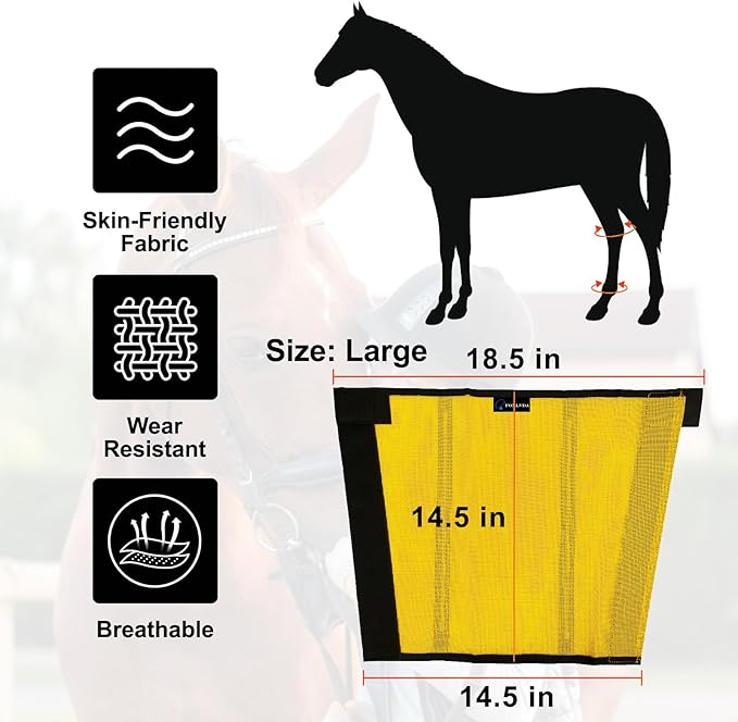 FOXLVDA Horse Fly Boots - Fly Boots for Horses Set of 8, Comfortable Horse Leggings, Mesh Material Design with Metal Support Bars for Reduces Stomping & Leg Fatigue (Green-Yellow, Large)