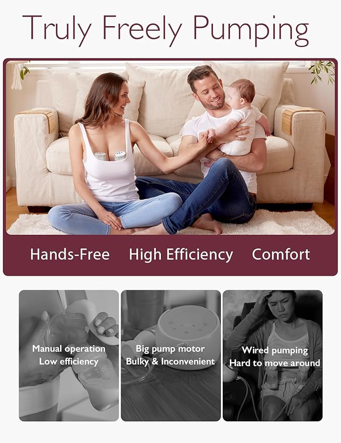 Momcozy Hands-Free Breast Pump S12 Pro, Wearable & Portable Pump with Soft DoubleFit Flange, 3 Modes | 9 Levels Double Electric Pump, Smart Display, 24mm, 2 Pack Cozy Grey
