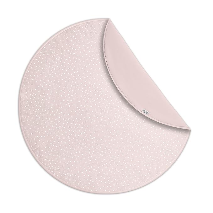 Byrd & Blume Round Baby Play Mat, Organic Cotton Soft Padded Nursery Floor Mat, Safe Hypoallergenic Baby Mat, Reversible, Foldable, Portable Infant Tummy Time Mat Fits Tents & Playpens (40"x40") Pink