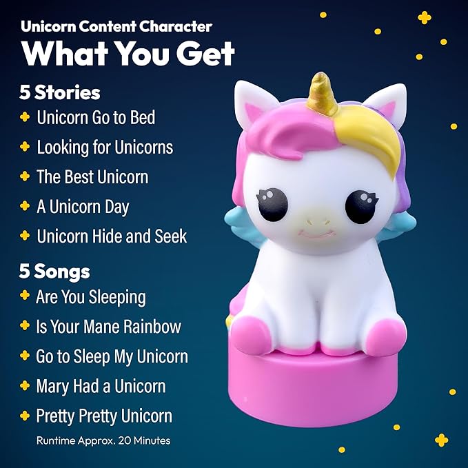 Unicorn Figurine Cartridge – Projects 5 Stories and 5 Songs, Over 30 Minutes of Audio Content | Gift and Toy for Ages 3+